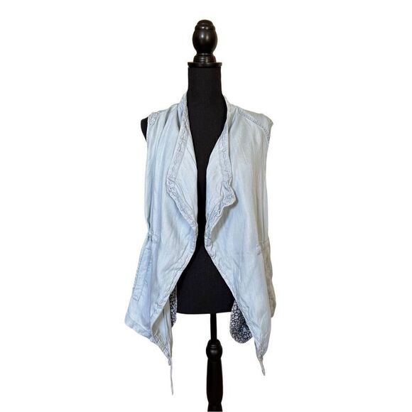 Chicho’s Light Wash Drape Vest Jacket with Side Pockets  Size 3 - Picture 1 of 8